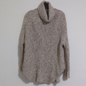 Free People Speckled Knit Turtleneck Sweater - Cream and Brown